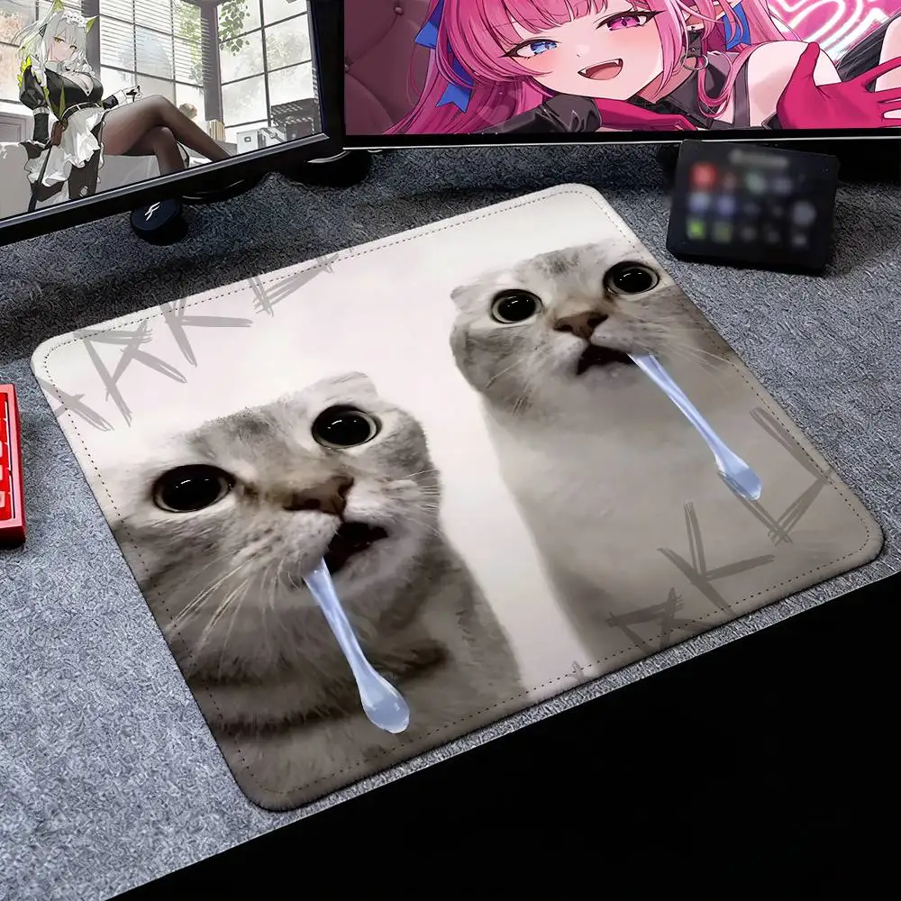 Funny Meme Cat Mouse Pad Cat Viral Internet Meme Desk Mat, Non Slip Rubber Gaming Desk Decor Gift