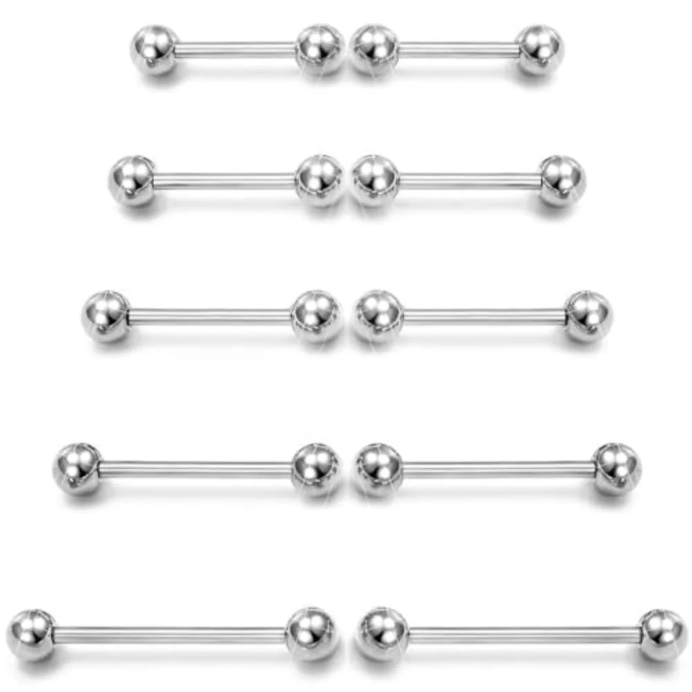 14G Surgical Steel Straight Barbell - Tongue & Nipple Rings for Women & Men - Length 12/14/16/18/22mm - Piercing Jewelry