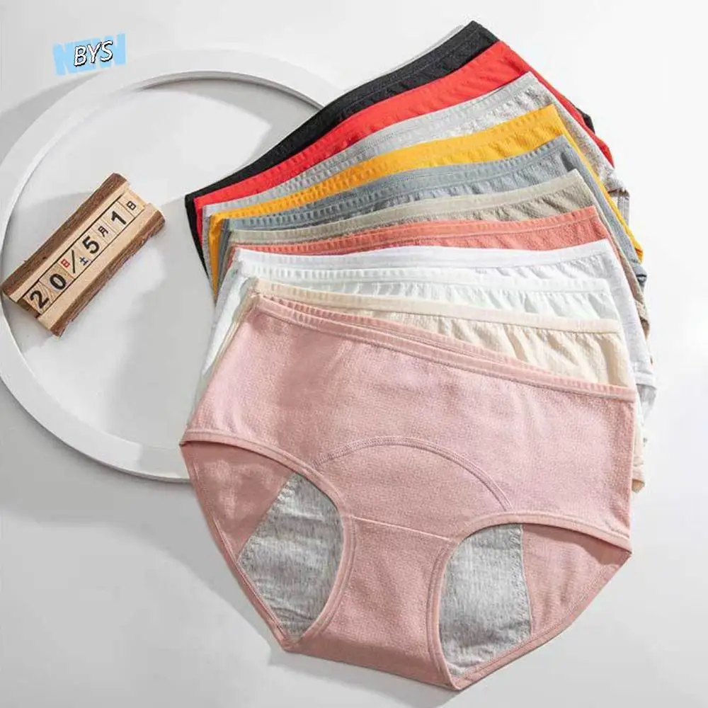 

Cotton Menstrual Panties Middle Waist Breathable Physiological Pants Solid Color 3 Layer Waterproof Period Briefs Four Seasons