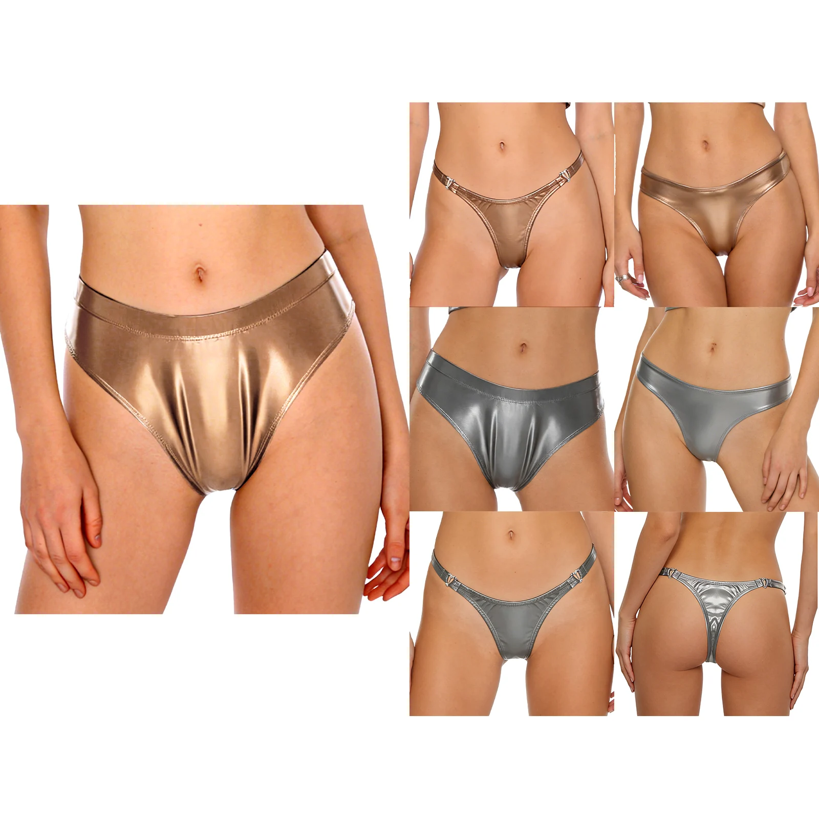 

Women Wet Look Latex Micro Briefs Low Rise High Waist Glossy Surface Underwear Beachwear for Swimming Pool Party Daily Underwear