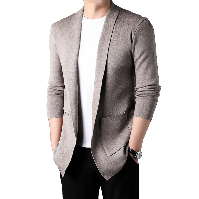 

Men's Cardigan Long Sleeved Pocket Design Hot Selling Simple Solid Color Knitted Cardigan