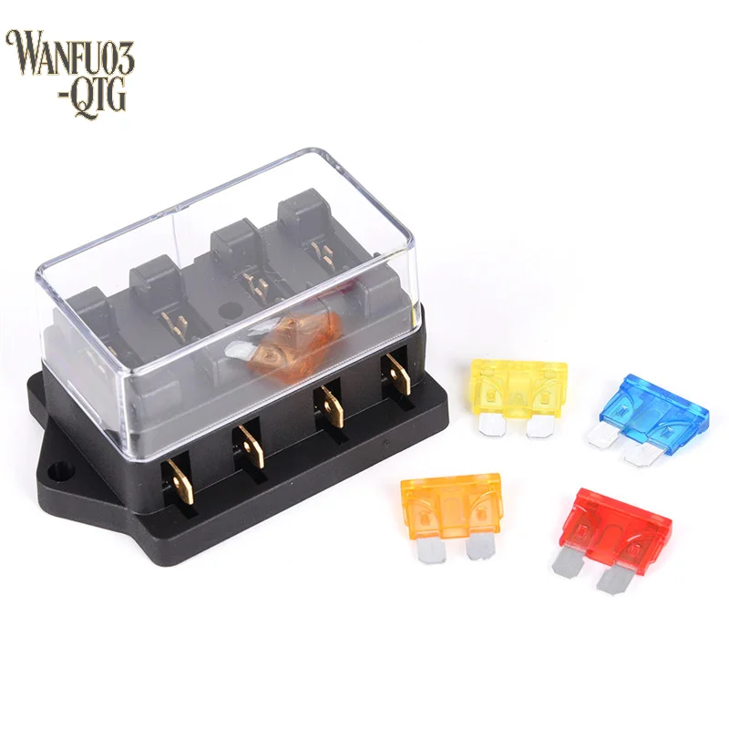 1 Set  Car 4 Way Circuit Standard ATO Blade Fuse Box Block Holder 12V/24V+4 Way Fuse