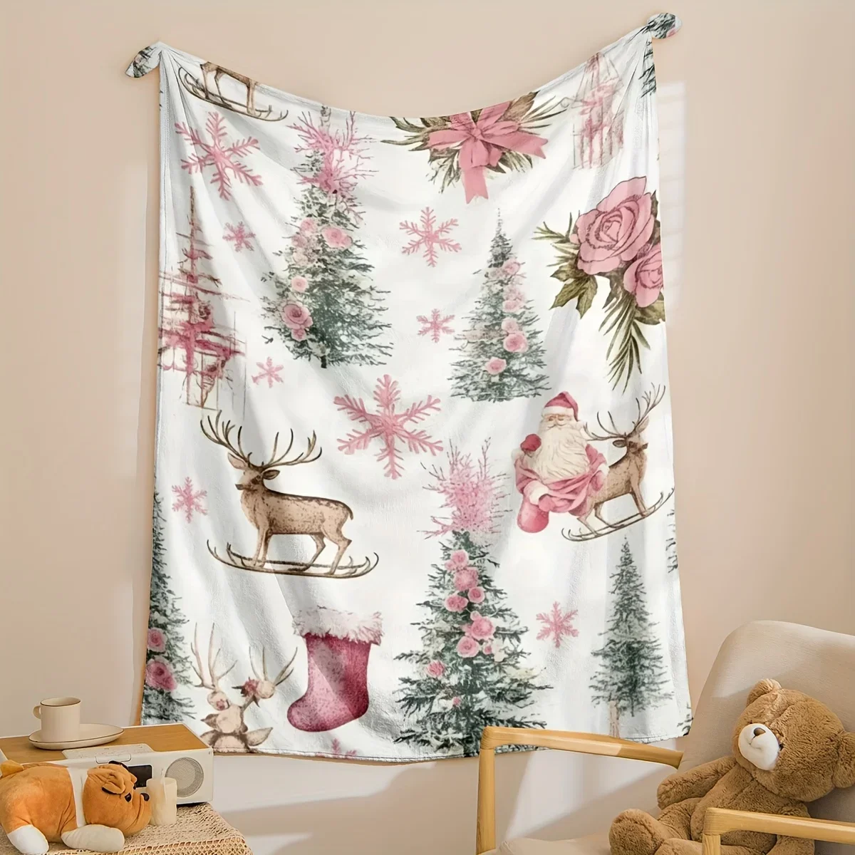 Rustic Christmas 3D Digital Print Flannel Fleece Blanket, All-Season Soft Comfort Throw for Bed Sofa, Gift Camping, Travel, Home