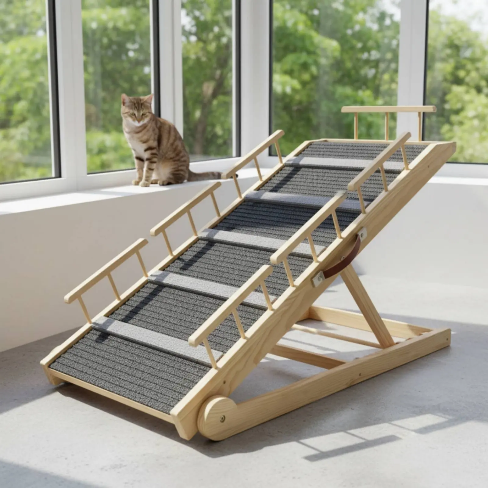 

Adjustable Pet Stairs Detachable Guardrails Height Adjustable Pet Ladder Non-Slip Dog Climbing Ramp Easy to Keep for Felines