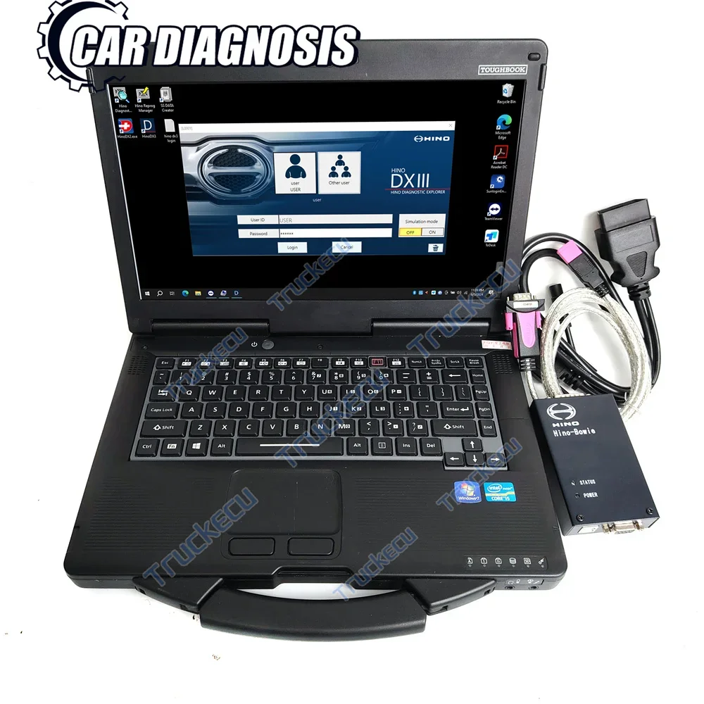 For Hino Bowie Explorer Hino DXII DXIII Truck OBD2 USB Cable Hino Diagnostic v3.16 Diagnostic Scanner Tool+CF53 laptop