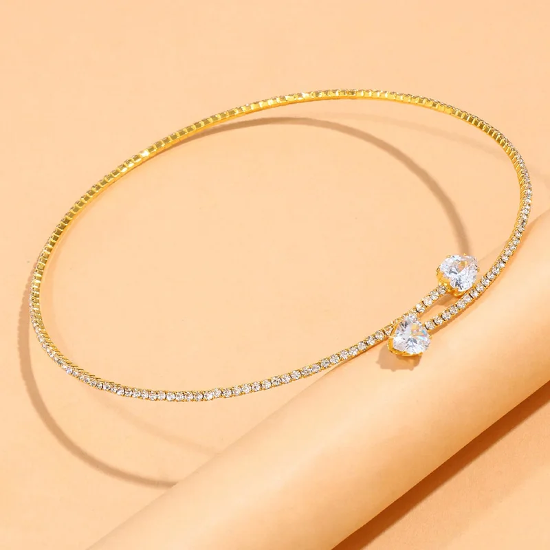 Fashion Rhinestone Heart Collar Choker Necklace For Women Simple Open Collar Golden Necklace For Women Choker Necklace Jewelry