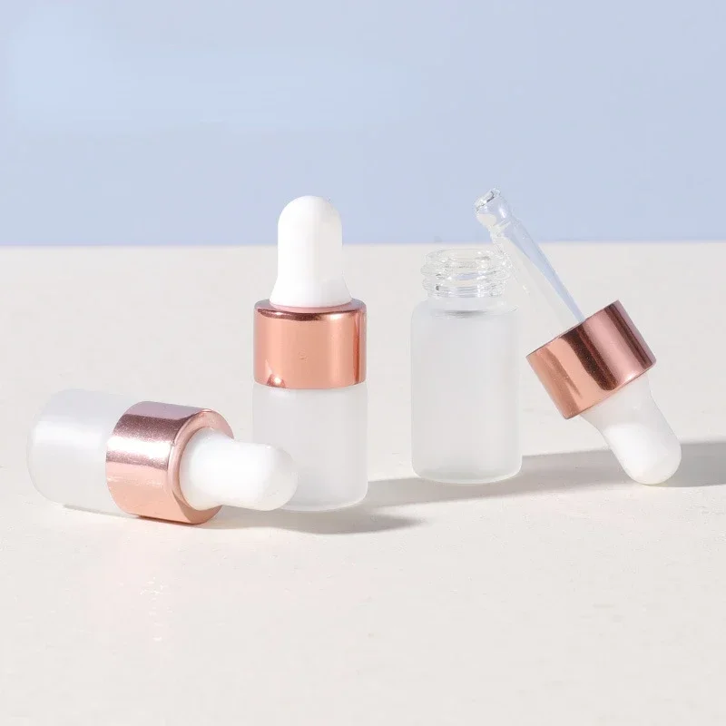 1ml 2ml 3ml Empty Portable Frosted Glass Dropper Bottle Rose Gold Cap Travel Essential Oil Perfume Refillable Vial DropperBottle