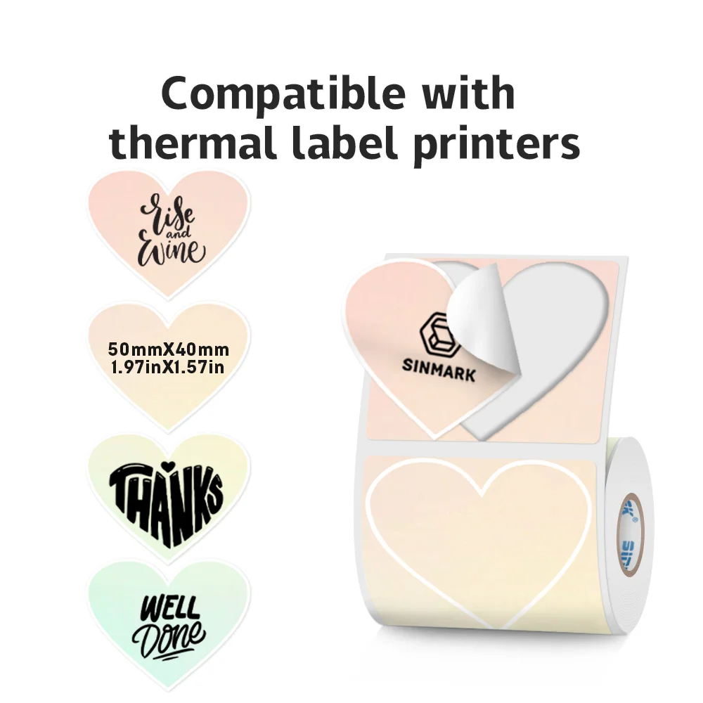 SINMARK Hartvormige Kleurrijke Thermische Label Papieren Stickers Onregelmatige Stickers Gift Tags Compatibel Phomemo M110/M200 Printers