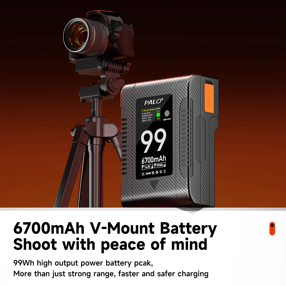 Mini V Mount V- Lock Battery BP-95 BP-99 PD60W Fast Charging Batteri for Digital Cameras LED Video Light Camcorder Broadcast