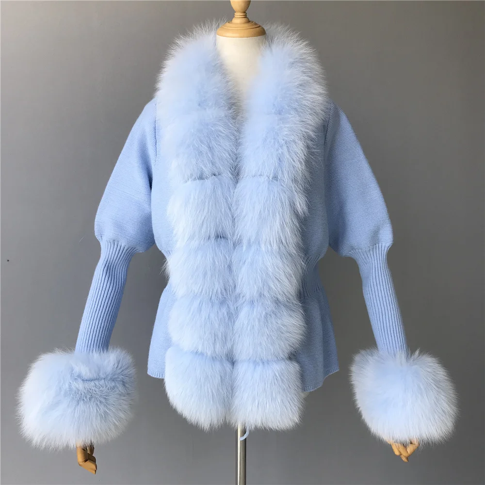 Jxwatcher Women's Sweater with Luxury Real Fox Fur Trim Fall Winter Fashion Knitted Coat Natural Fur Cuffs Cardigan New Arrival view 5