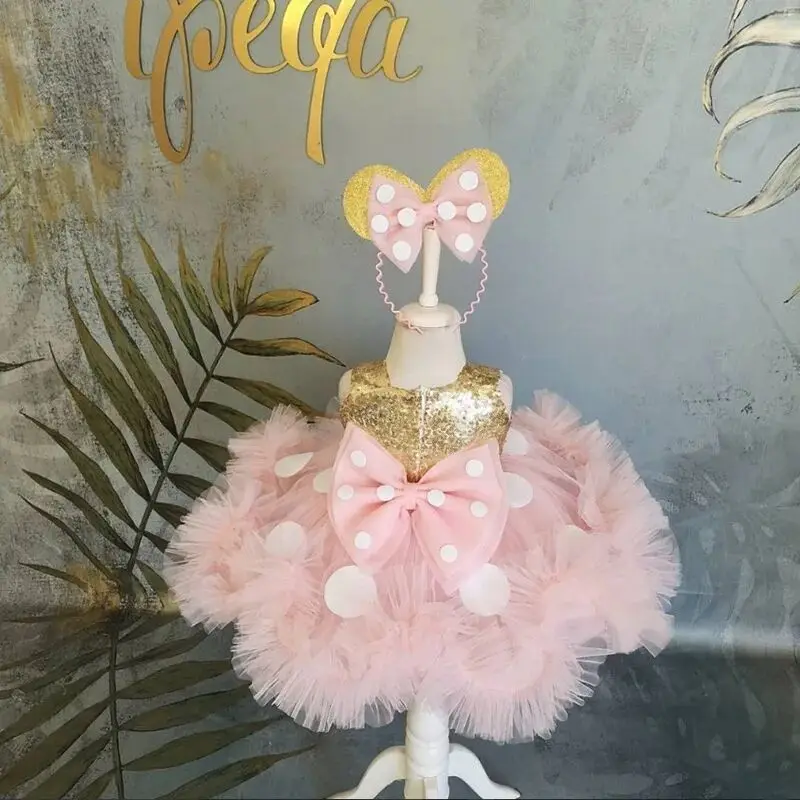 Children\'s clothing 0-6th birthday party girl princess dress baby clothes girl dot thin gauze wedding dress flower evening dress