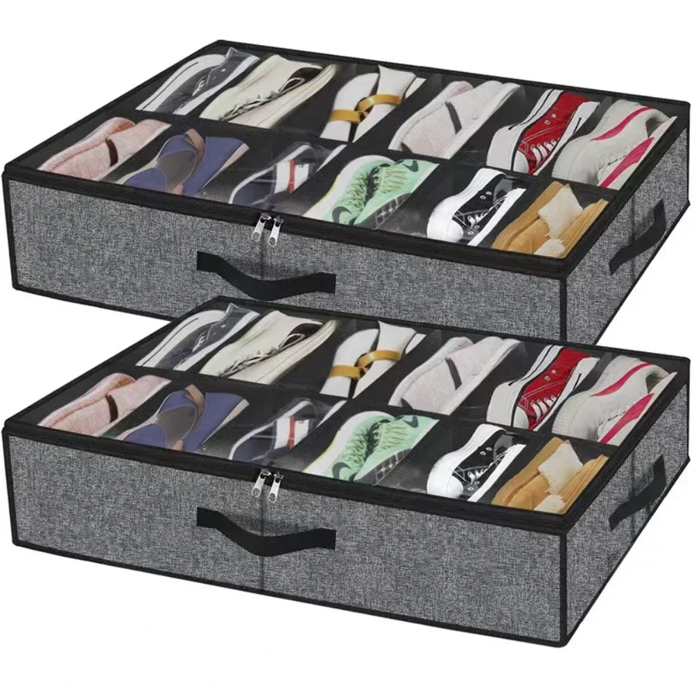 

12 Grid Foldable Under Bed Shoe Storage Organizer Dustproof Non Woven Storage Box with Clear Window Space Saving Shoes Organizer