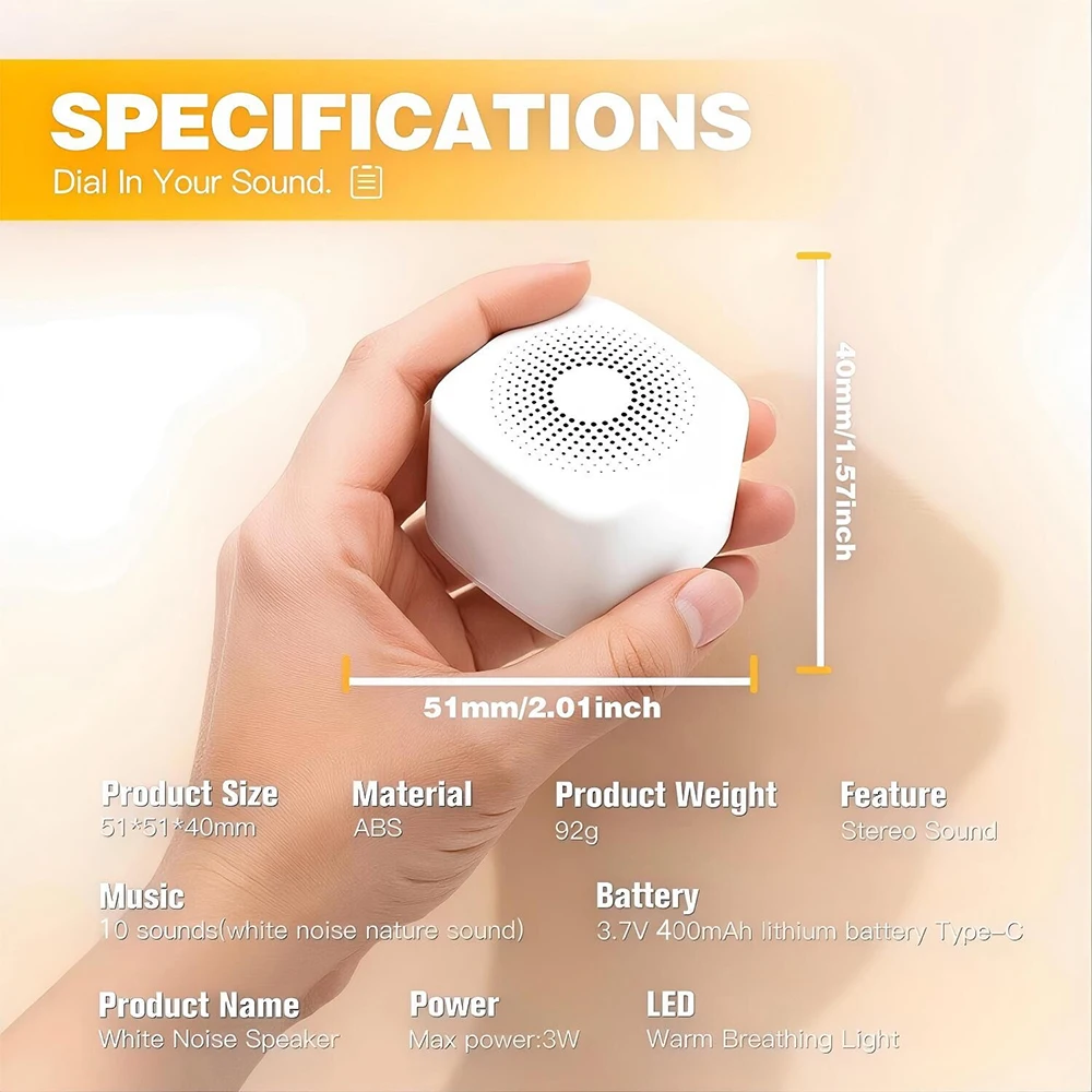 NEW Noise Machine 10 Soothing Sounds Sleep Sounds Machine with Night Light USB Charging Sleep Aid Device for Baby Adult White