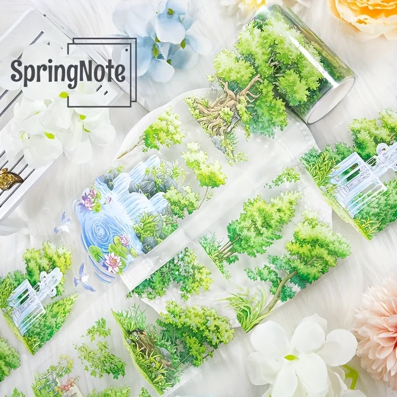 2m/Roll Laser Forest PET Washi Tape Stream Transparent Sticker Decorative Tape For Diary Scrapbooking Collage Material100cm Loop