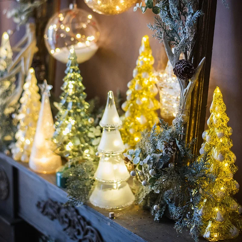 

Luxury Glass Christmas Tree Tabletop Aesthetic Ornament Sparkling Night New Year Party Window Unique Trendy Home Decorations