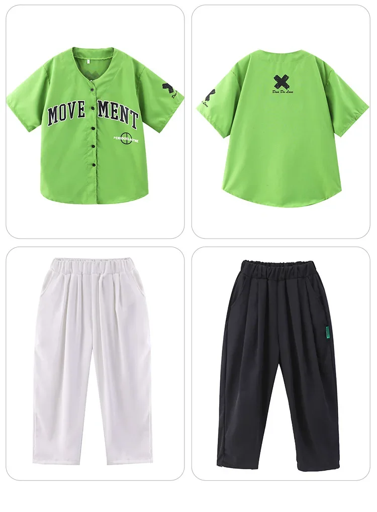 Kinder Hip-Hop Street Dance Outfit, lockeres Performance-Set für Jungen und Mädchen, Jazz-Tanz-Wettbewerbs-Bühnenkostüm, Tanzkleidung für Kinder – Detail 2
