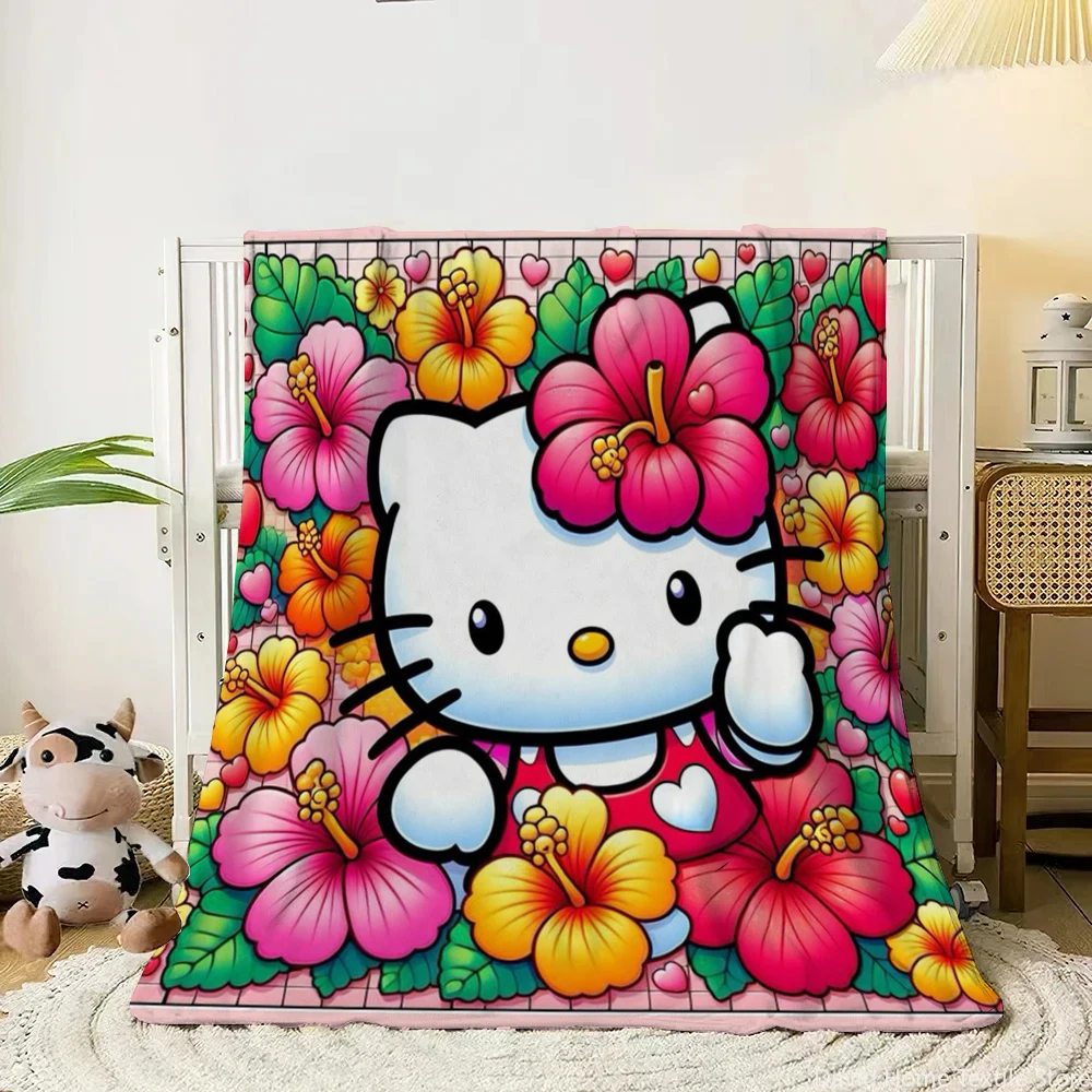 Manta fina de franela con estampado Kawaii de Hello Kitty, manta de viaje de lujo de tamaño King para invierno, sofá para niños, regalo de moda