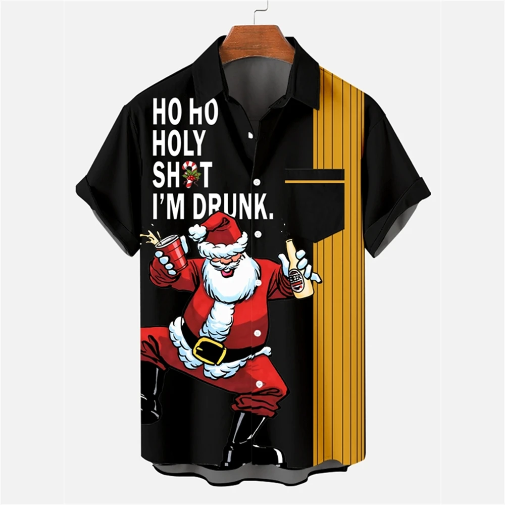 

Funny Christmas Shirts For Men Santa Claus 3d Print Short Sleeved Shirt Lapel Tops Festival Casual Clothing Oversized Men Shirts