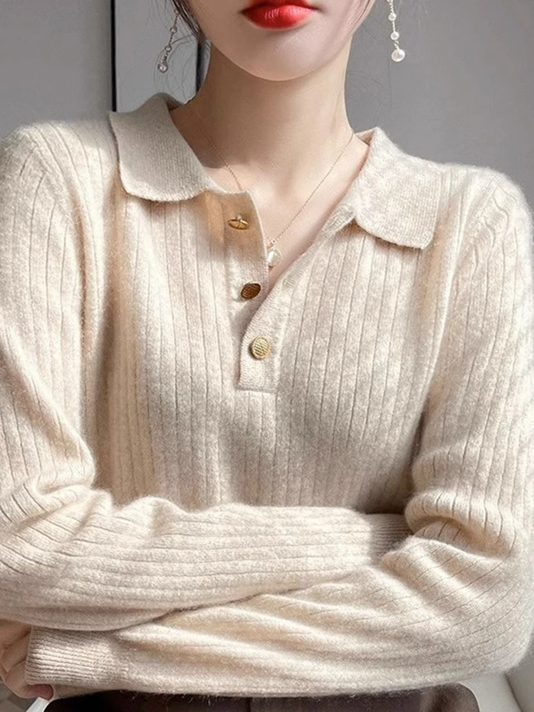 

Pure Color Ne Striped Camere Knitwear Early Autumn Comfortable Slimming Long Sve Base Sweater Korean Sle Commute