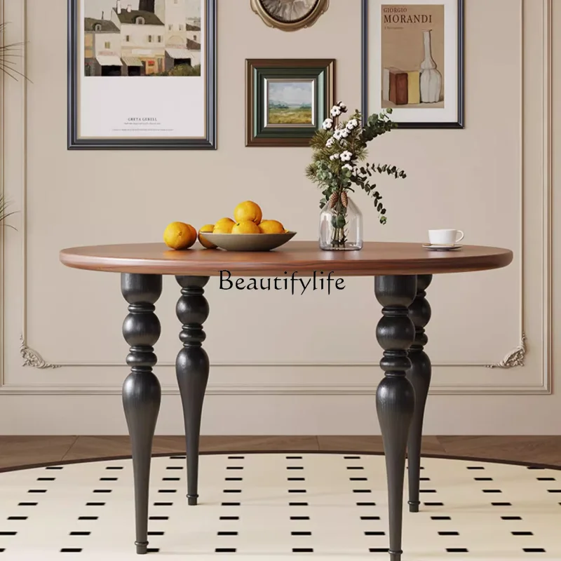 French Style All Solid Wood round Dining Table Light Luxury and Simplicity American Dining Table Small Apartment