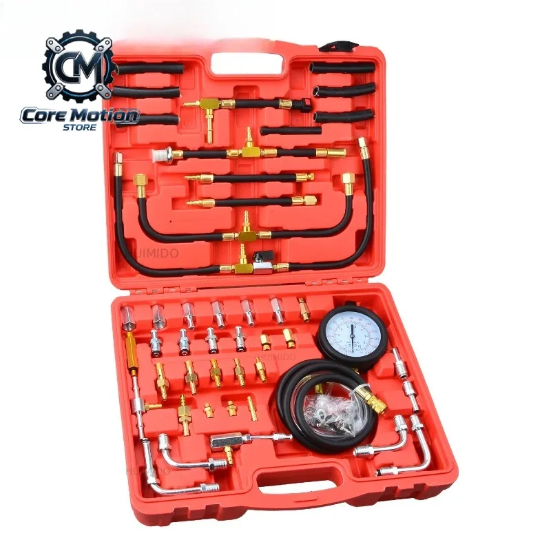 TU-443 Automotive Fuel Pressure Gauge Tester Injection Kit 0-140 PSI Dual Dial Accurate Reading Car Manometer Flow Trucks Tools