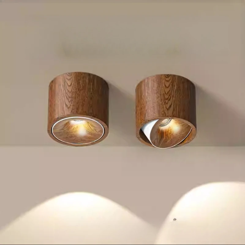 

Wooden Grain Walnut Color Surface Mounted LED Spotlights Small Lamp Body COB 7W 12W Adjustable Angle Ceiling Lights