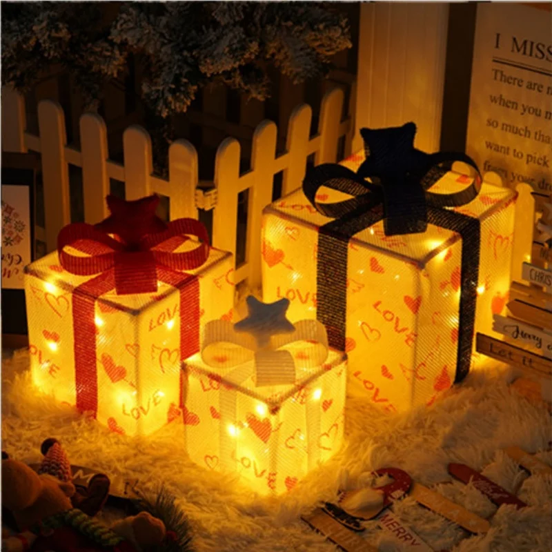 2024 Christmas New Product Light String Christmas Gift Box 3-Piece Set Holiday Gift Colorful Lights Room Props Decoration Lights