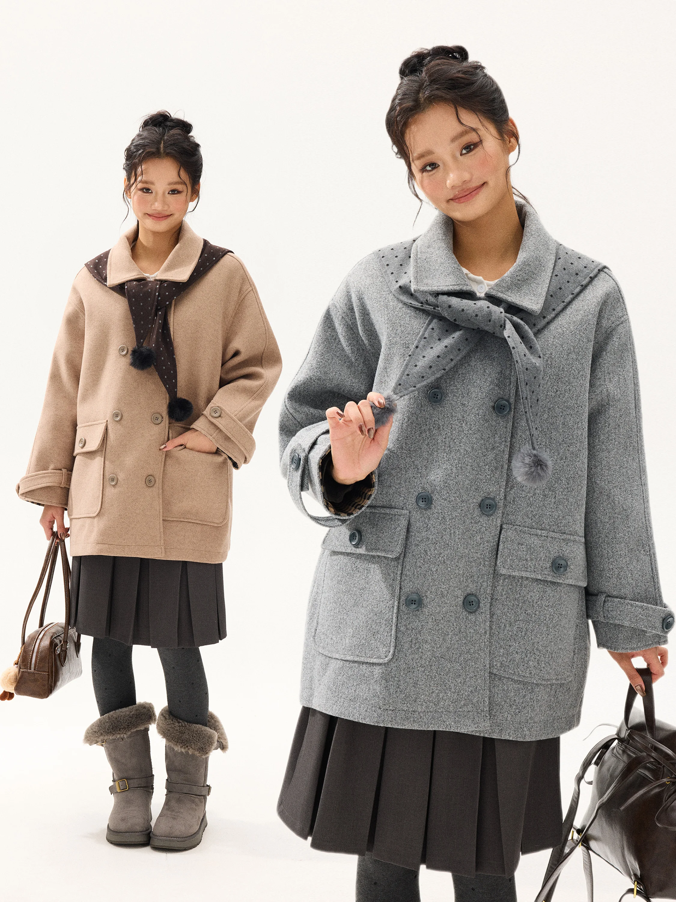 

Ретро-шерстяное пальто для женщин с воротником-стойкой, двубортное, средней длины, на хлопковой подкладке, в стиле колледж, с волнообразным узором...