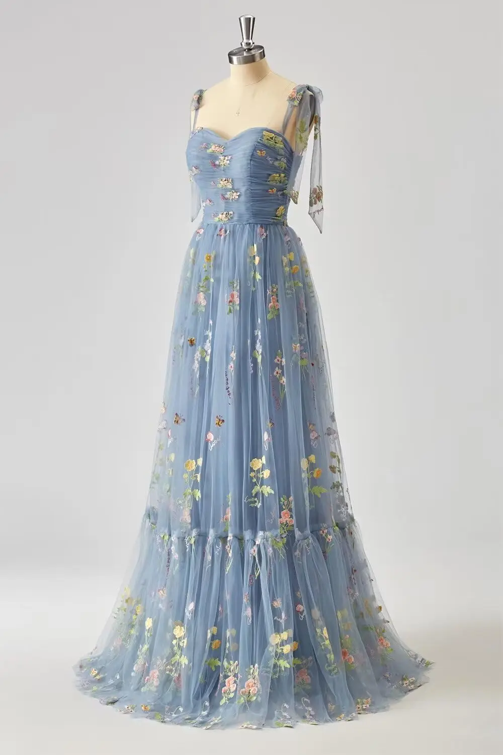 تول زهرة التطريز فساتين لحضور الحفلات الموسيقية مشد طويل ألف خط الكرة ثوب السباغيتي الأشرطة فستان سهرة رسمي الأزهار الدانتيل ثوب الزفاف #3