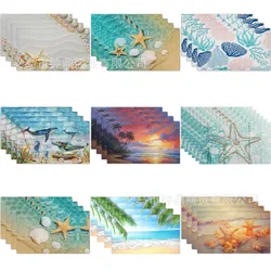 Beach Theme Placemats Set of 4 Summer Ocean Blue Coastal Sea Life Table Mats Heat-Resisting Non Slip Placemats