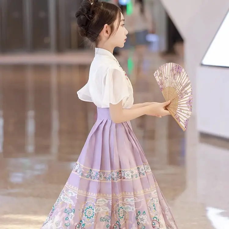 Horse Face Skirt Girls' Autumn Set Children's Ming Dynasty Ancient Chinese Hanfu Chinese Style Girls' Half body Dress Summer