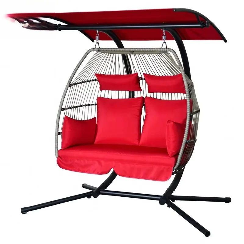 *High Quality 2-seater Swing Chair Modern Indoor Outdoor Rattan Garden Design Made Steel Frame Fabric Pe Plastic Patio Park