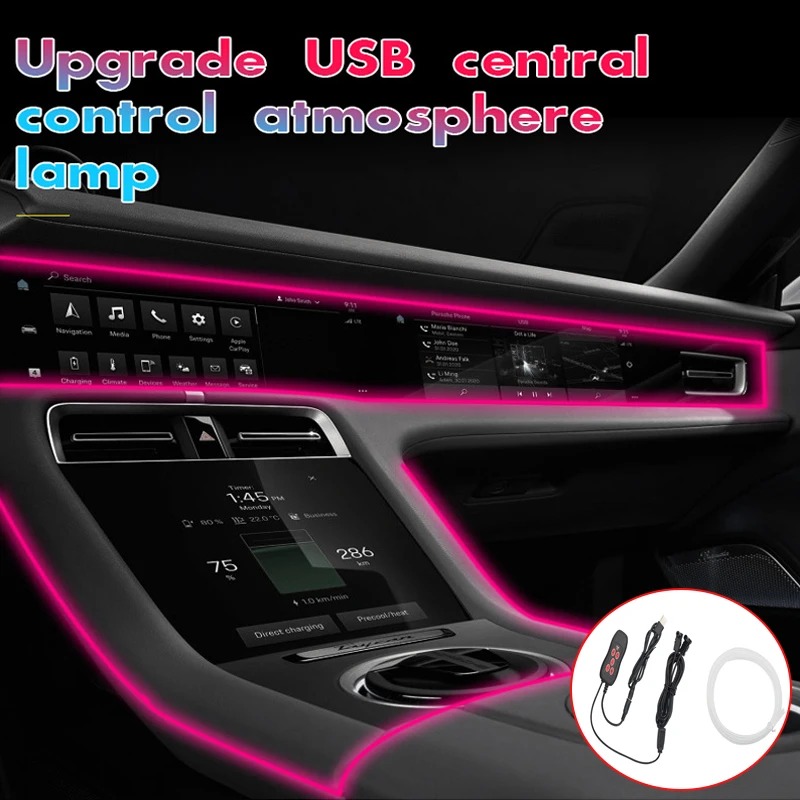 Neon Car Led Strip Light RGB USB Center Console Dashboard Lights Interior Ambient Lighting Kit With Fiber Optic Remote Control