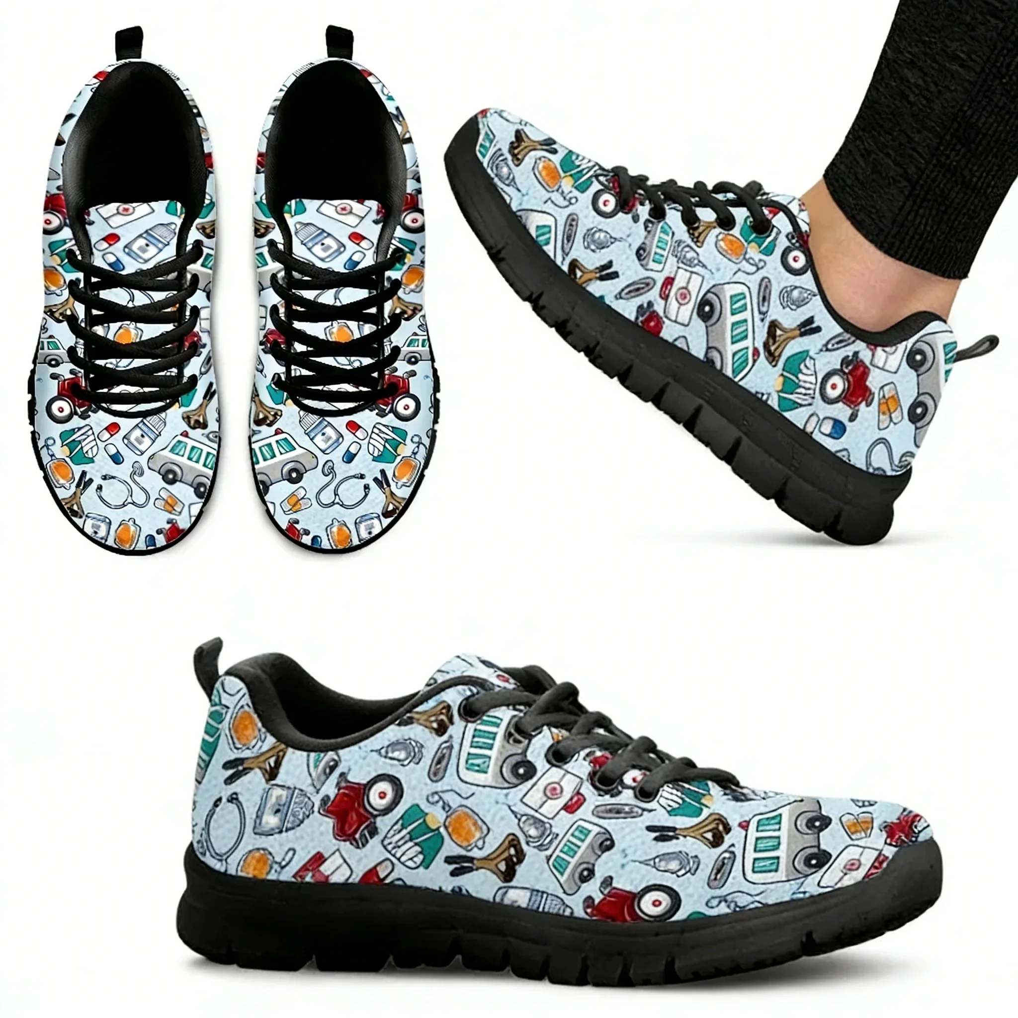 White Nursing Shoes For Women First Aid/medical Printed Comfortable Sneakers Lace-up Shoes Footwear Zapatos