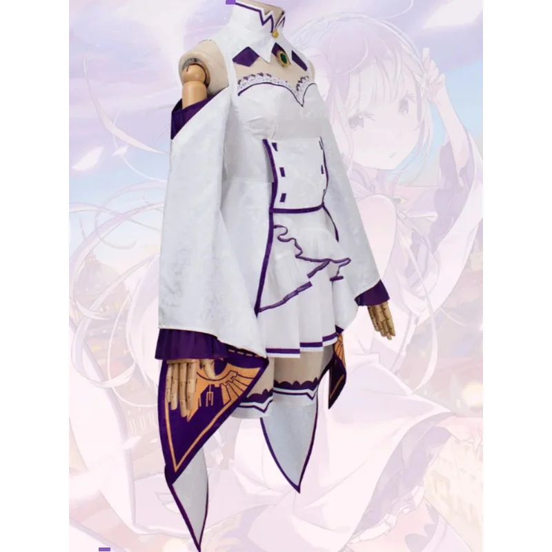 2025년 이이싱샹 애니메이션 Re: 제로부터 시작하는 다른 세계에서의 삶 에밀리아 코스프레 의상 가발 망토 여성 섹시 드레스 슈트 맞춤 제작