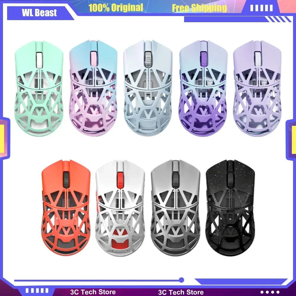 WL Beast Mini Gaming Mouse PAW3395 Lightweight 34g Magnesium Alloy Skeleton 2.4G Type-C 8K Receiver HUB Web Drive 26000DPI RGB