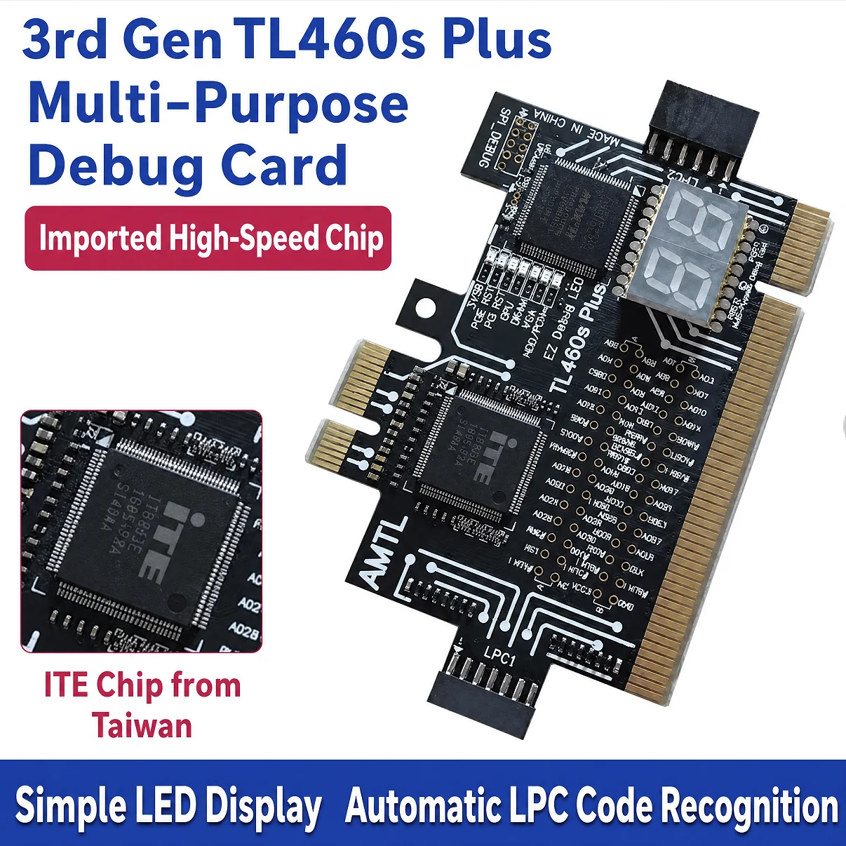 New Third Generation TL460s Plus Multipurpose Debugging Card PCI-E Test Card LPC DEBUG Diagnostic Card Auto Recognize Motherboar