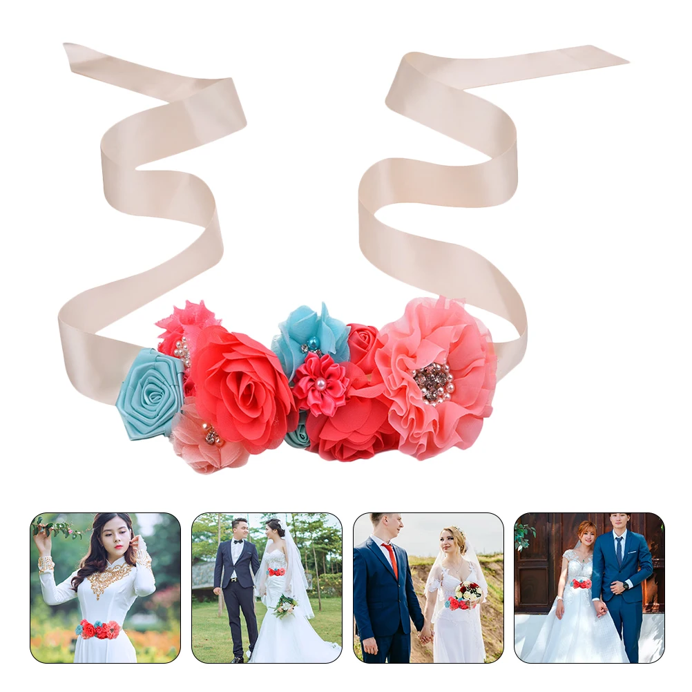 

Flower Sash Belt Waistband for Women Pregnant Ribbon Bridal Bridesmaid Wedding Party Prom Accessories Rhinestone Belts