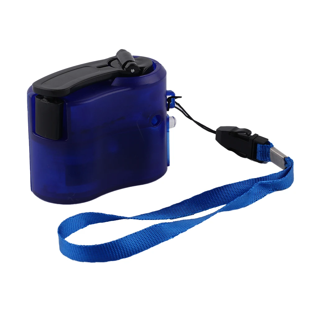 Hand Crank Phone Charger 180mm Rope Length 300MA-600MA 5.5V 58*46*31mm ABS Material + Components Blue/black/green