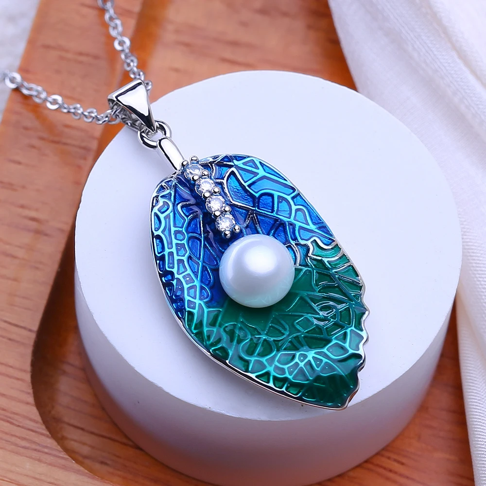 FENASY Bridal Jewelry Sets 925 Sterling Silver Stud Earrings Natural Pearl Leaf Pendant Necklaces Party Rings For Women