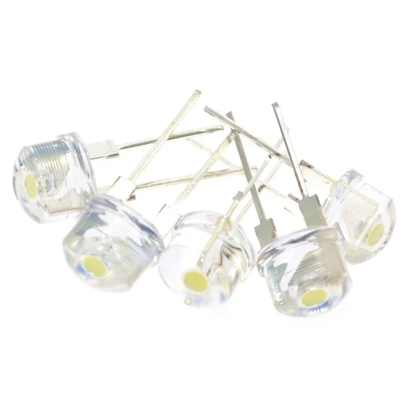 10PCS NEUE F8 8mm 0,5 W 3,0-3,2 V strohhut LED Weiß Super helle LED lampe weitwinkel Transparent LED Lampe Strohhut LED