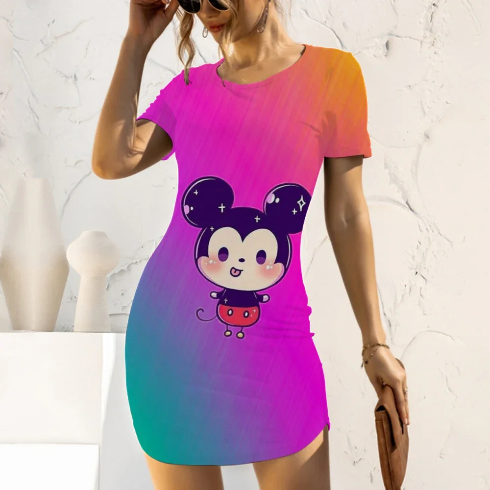 Minnie Maus Disney Mickey Sommerkleider Frau 2022 Frauen Sommerkleid sexy enge Mode Cartoon Top Print Slim Fit lässig