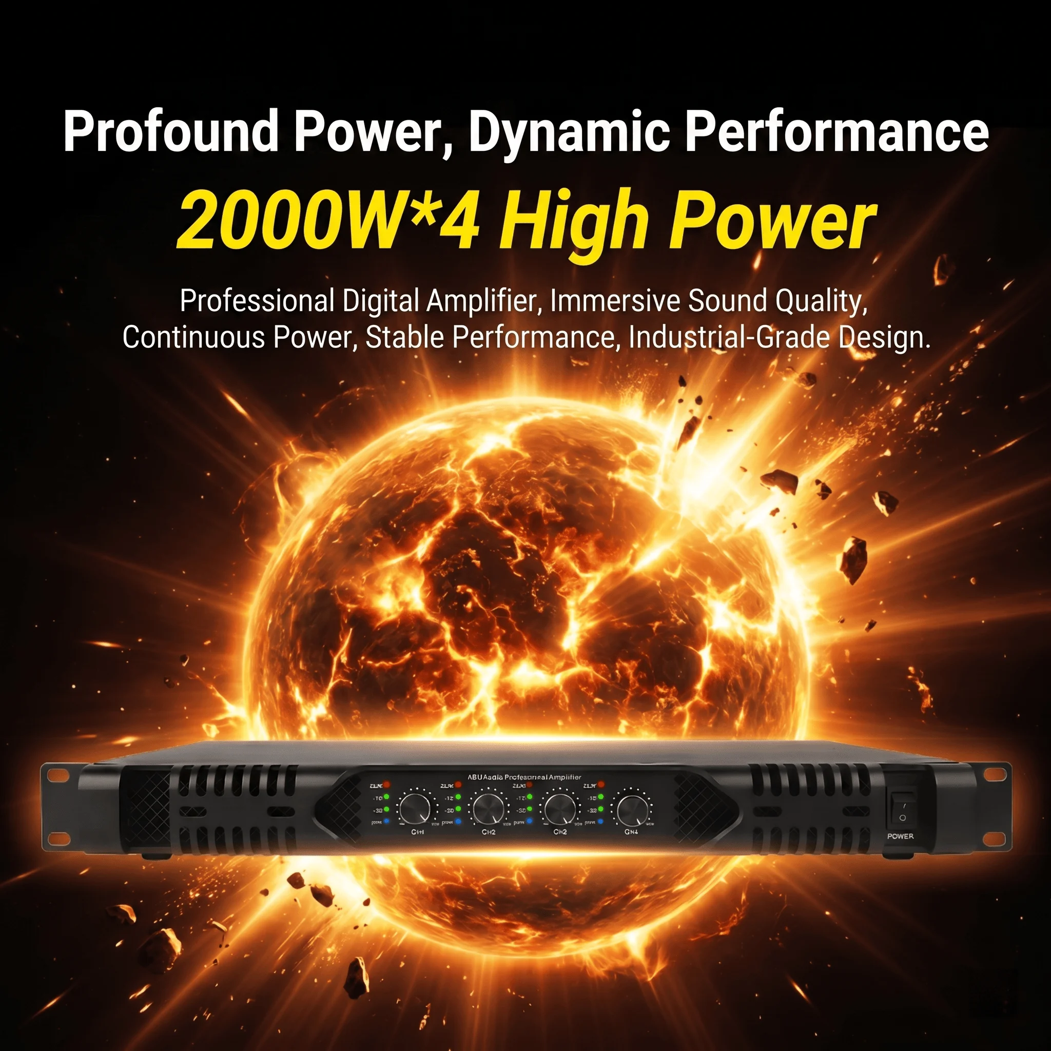 4x2000W 4CH Digital Power Amplifier, 1U Rack with Spectrum Display & Intelligent Cooling, for Stage/KTV/Bar