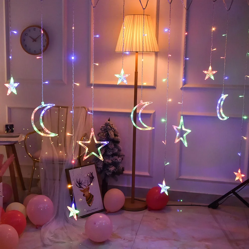 Fairy Lights 110V 220V LED Star Moon Christmas Garland Curtain String Light Outdoor Indoor for Home Wedding Party New Year Decor