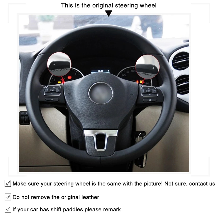 MEWANT Black Artificial Leather Car Steering Wheel Cover for Volkswagen VW Tiguan Golf Plus Passat CC Jetta Sharan EOS Caddy