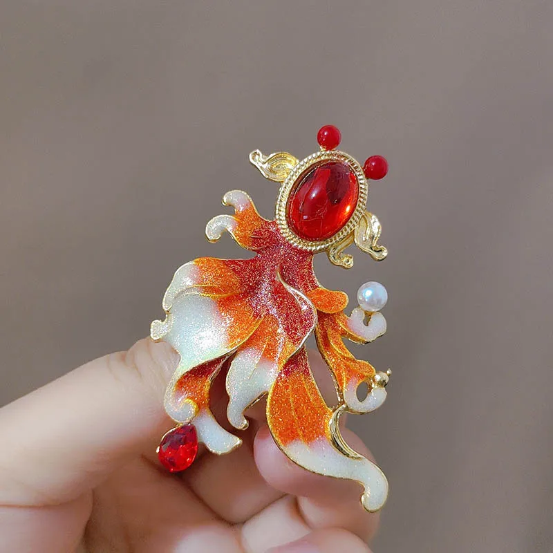 بروش ذهبي وكوي، لون المينا، صدرية راقية كلاسيكية، دبوس شيونغسام أنيق، إكسسوار معطف نسائي