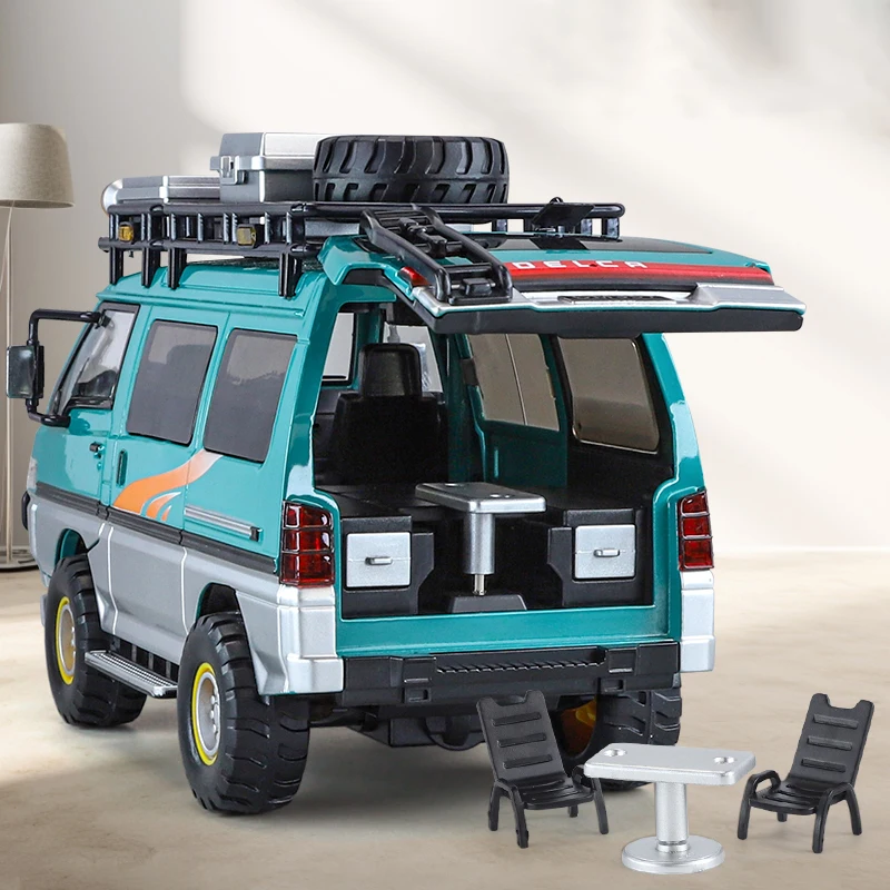 1/24 carro de turismo delica van liga de metal modelo fundido simula acampamento veículo off-road som luz carro infantil brinquedo presentes