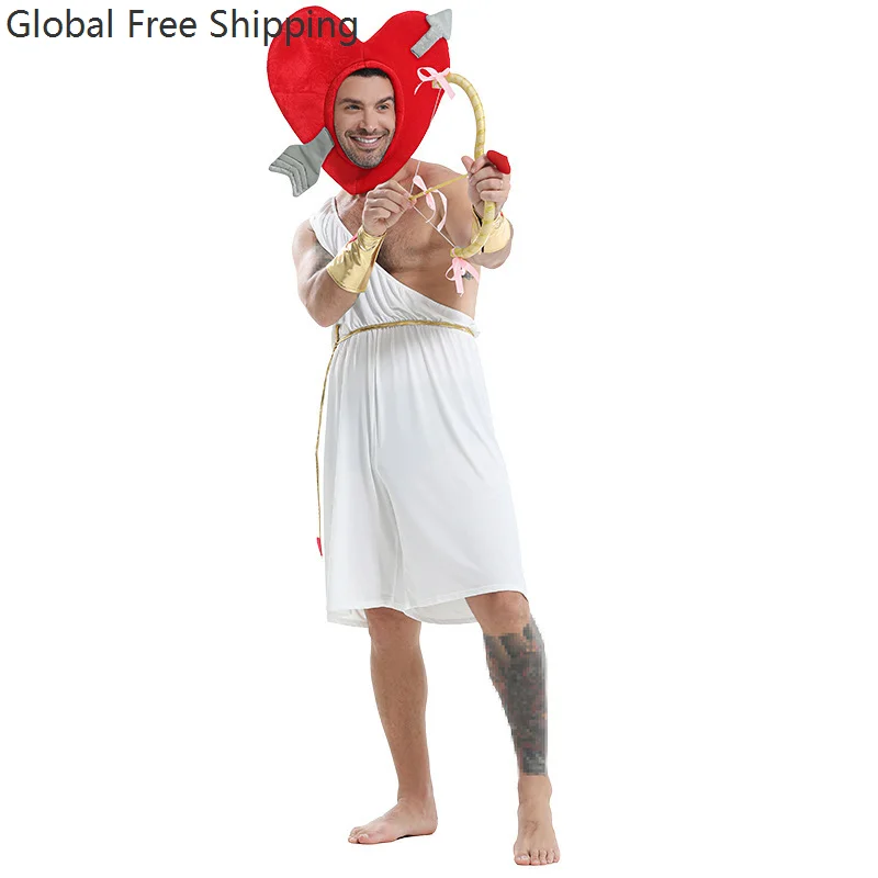 

Adult Men's Valentine's Day Cupid Heart Bow Arrow Set Fun Role Play Cupid Wedding Party Costume Bodysuit Stage Performance Suits