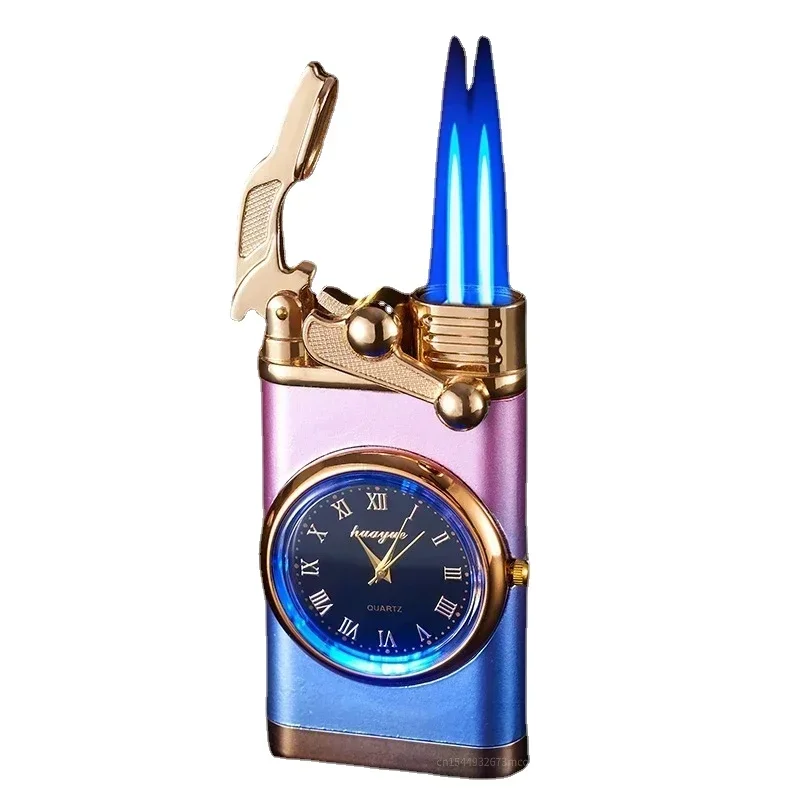 High Beauty Personalized Watch Rocker Arm dial Double Fire Blue Flame Direct Charge Lighter Inflatable Lighter High end Gift