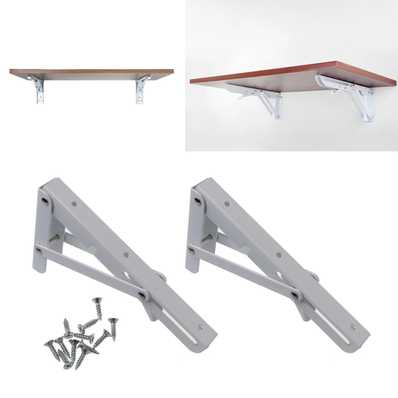 2 Pcs Stainless Steel Wall Mounted Brackets Sturdy Folding Shelf Brackets Space Saving for DIY Table Work for Bench